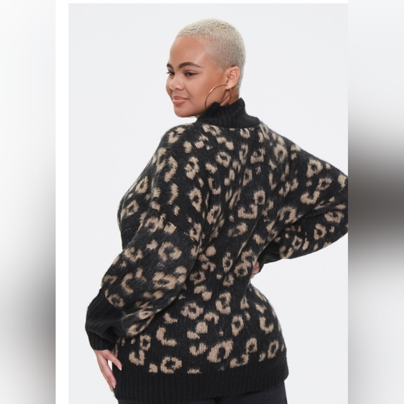 NWT FOREVER 21+ Size 2X Leopard Print Sweater Closet Staple Classic Mock Neck - Picture 5 of 13